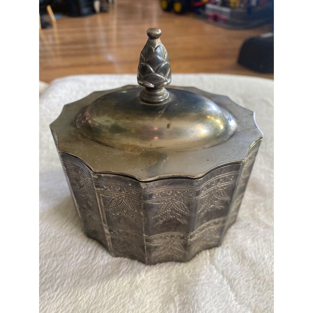 1991 Godinger Silver Plated Red Velvet lined Jewelry /Trinket box & lid VTG Jar